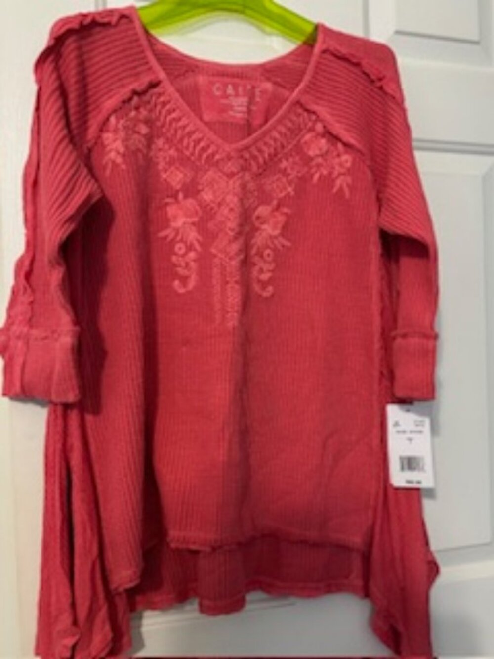 NWT Caite handmade, embroidered, waffle top Sz S